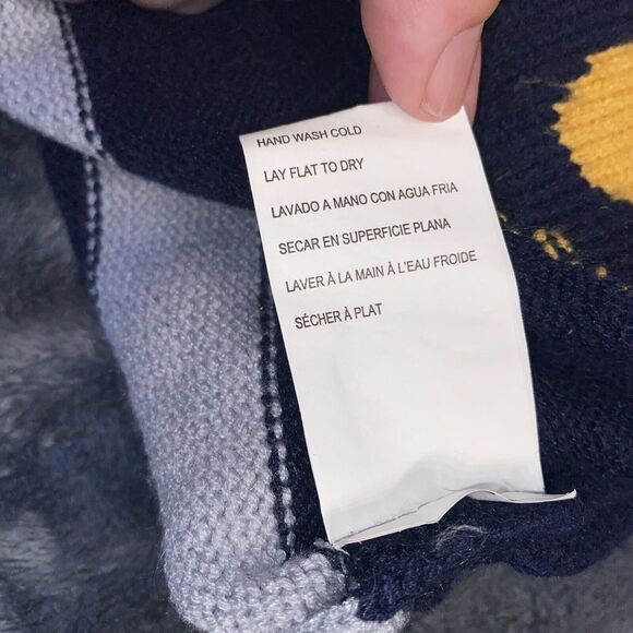 Adorable Baby Hooded Sweater Navy Blue Yellow '01' Sports Style Knit Jumper - Picture 6 of 11